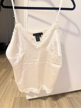 Ninety White Lace-Trim Satin Camisole